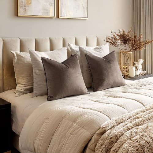 MIULEE Decorative Dark Coffee Velvet Euro Sham Throw Pillow Covers 28x28 in - Image 3