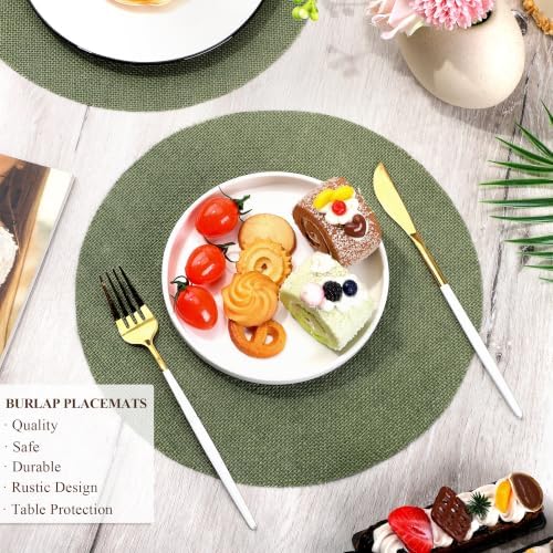 Aneco 50 Pieces Round Burlap Placemats 11.8 Inch Reusable Sage Green Table Mats Heat Resistant Natural Jute Fibers Placemats Burlap Circle Rustic Table Decorations for Dinner Holiday Farmhouse Decor - Image 4