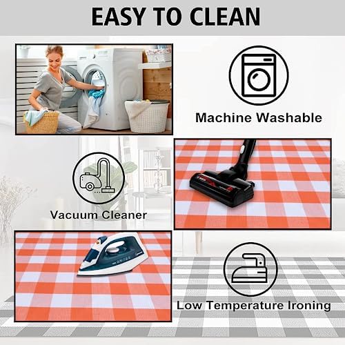 Orange and White Plaid Rug, 4' x 6' Fall Outdoor Front Door Decor Mat, Cotton Washable Hand-Woven Rug for Layered Doormat, Autumn Halloween Thanksgiving Carpet for Porch, Entryway - Image 5