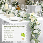 Aneco 4‑Pack 6 Ft White Artificial Eucalyptus Rose Garland Vine - Image 3