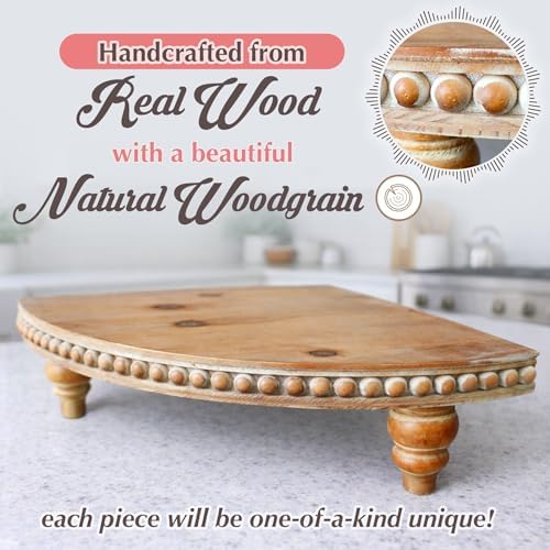 Farmhouse Corner Shelf Stand [with Removable Feet] - Bathroom Countertop Organizer, Decorative Tray Riser, Beaded Wooden Tray, Corner Tray Plant Stand, Coffee Bar Organizer for Kitchen Countertop - Image 2