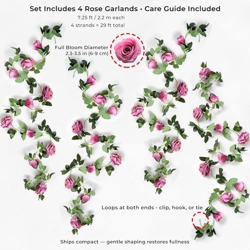 FiveSeasonStuff 29 Ft 4 Pack Rose Silk Flower Garland Artificial Flowers Decoration Hanging Floral Décor for Wedding Baby Shower Birthday Party Garden (Fuchsia) - Image 6