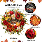 24 Inch Fall Wreath for Front Door，Rustic Harvest Autumn Wreath - Image 3