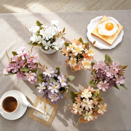 LUEUR 6PCS Artificial Fall Flowers with Ceramic Vase - Image 4