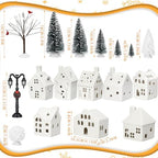 Cindeer 26 Pcs Ceramic Christmas Village Set LED Lighted White,Classic - Image 2