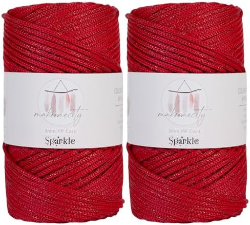 Makromecity Sparkle 2 Skeins of Polypropylene Macrame Cord 3mm x 131 Yards (394 feet) Premium Polyester Macrame Cord for Macrame Art & Crafts for Wall Hangings, Bags, Underplate, Rug by Makromecity