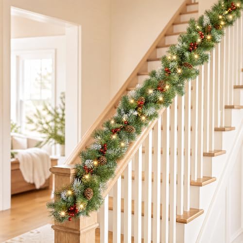 9ft Pre-Lit Artificial Christmas Garland with Lights & Pine Cones - Image 5