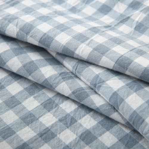 Silnuo Light Blue Plaid Gingham Ruffle Pillow Shams Queen Size Set of 2 - Image 7