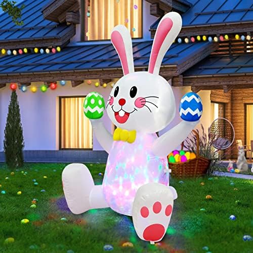 TURNMEON 4FT Easter Inflatable Bunny with Rotating Colorful LED Lights - Waterproof Outdoor Decorations Blow Up Yard Decor for Garden, Lawn, Includes Ground Stakes & Sandbags - Image 6