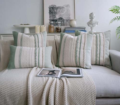 Cethom Boho Throw Pillow Covers 20x20 Inch Set of 2, Sage Green Textured Decorative Couch Pillow Cases for Farmhouse Home Decor, Accent Cushion Cover for Sofa, Bed, Living Room, Bedroom - Image 6