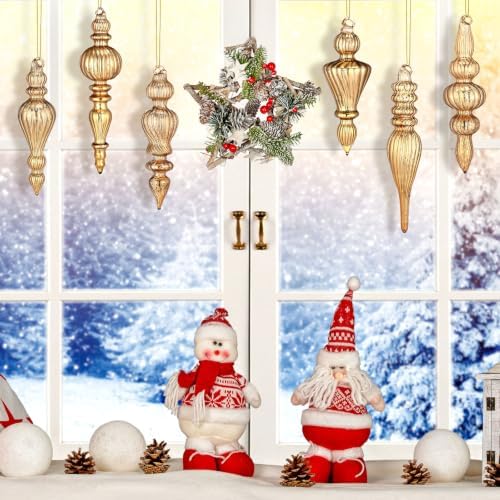 Soaoo 6 Pcs 6.3 in Rose Gold Mercury Glass Finial Christmas Ornaments - Image 4