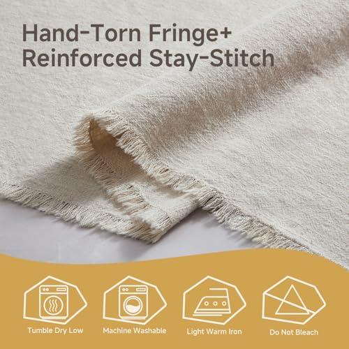 KINGSTONE 14 x 90 Inches Frayed Edge Table Runner, 270G Heavyweight Sand Washed Slub Texture Cotton Linen for Modern Farmhouse, Rustic Home Decorations Dining Room Wedding Boho Decor, Natural - Image 7