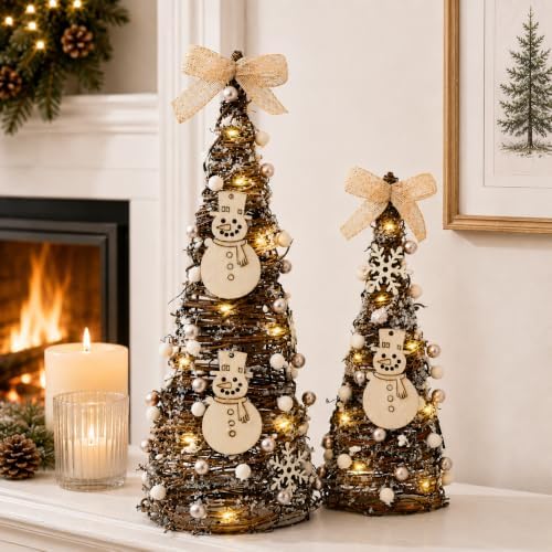 Christmas Table Tree,Snowman Winter Table Tree Decorations Centerpiece,LED - Image 2