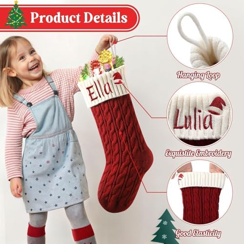 Personalized Christmas Stockings,Custom Embroidered Name & Monogram Knit Stockings for Kids,Family - Intertwined Cable Knit 18" Christmas Stocking for Fireplace Holiday Decor(8 Pack) - Image 2