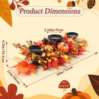 Fall Harvest Centerpiece with 3 Candle Holders, Maple & Pumpkin - Image 2