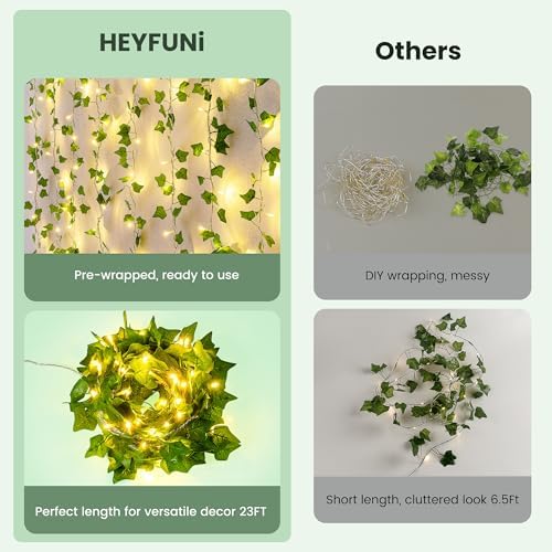 HEYFUNi Vines with Lights 23FT, Fake Ivy String Lights Plug in - Image 5