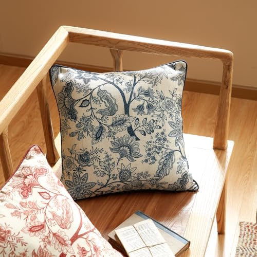 ISAENNE Designer Linen Square Throw Pillow Cover,Set of 2,18"x18"-Ruyi B - Image 2