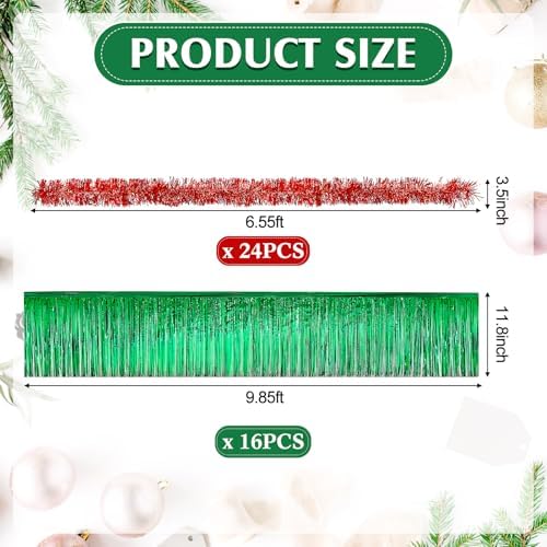 Juexica 40 Pcs St. Patrick's Day Parade Float Decoration for Irish Party Trailer Car 118'' Foil Floats Fringe 79'' Metallic Twist Garland Shiny Tassel Banner for Green Float Supplies (Green with Red) - Image 2