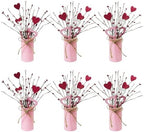 TORONTOKYO Valentines Day Decor, 6 Pack Valentine's Day Artificial Potted Plant Heart Shaped Valentines Day Picks with Berries Metal Pot for Home Office Table Centerpiece Decor by TORONTOKYO