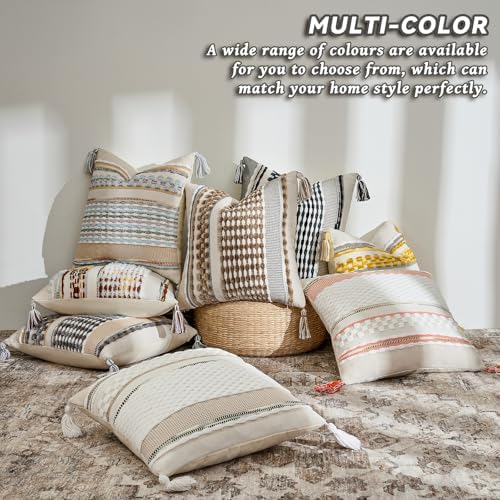 AmHoo Set of 2 Chenille Striped Textured Boho Throw Pillow Covers Aesthetic with Tassels Woven Decorative Pillow Case for Couch Bed Sofa Bedroom Modern Funky 18 x 18-Inch White - Image 4
