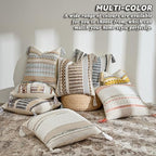 AmHoo Set of 2 Chenille Striped Textured Boho Throw Pillow Covers Aesthetic with Tassels Woven Decorative Pillow Case for Couch Bed Sofa Bedroom Modern Funky 18 x 18-Inch Grey White - Image 4