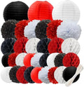 WOLHOWLTD Red Black White Paper Decoration Set - 33 Pcs Paper Lanterns, Pompoms, Honeycomb for Wedding, Valentine's,Bridal Shower,Birthday Party Decoration(red Black White) by Unknown