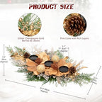 35" Champagne Christmas Centerpiece with Candle Holders, Magnolias Gold Christmas Balls Berries Leaves Branches Pine Cones Pine Needles for Xmas Table Decor, Holiday Candelabrum for Mantel Decorations - Image 6