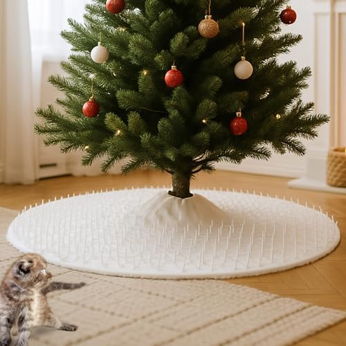 Christmas Cat Proof Tree Skirt Kit with Soft White Tree Skirt, Prickle Mat by Jetec