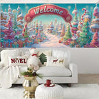 Christmas Welcome Garage Door Banner 7x16FT Candy Village Scene, Xmas Garage Door Cover for Outdoor Decorations & Holiday Parties - Image 5