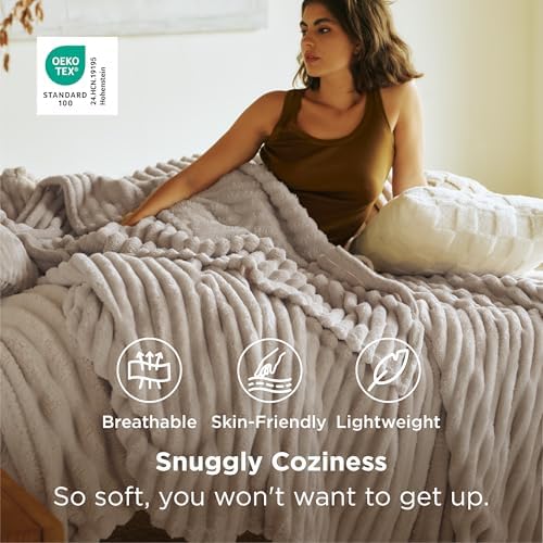 Bedsure Soft King Size Blankets for Bed Beige 108"x90" - Image 3