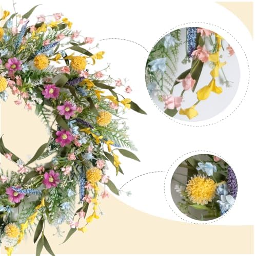 22" Spring Summer Wreath for Front Door - Colorful Wildflower Wreath with Lavender & Forsythia, Everyday Floral Wreaths for Front Door Outside, Spring Door Wreath for Indoor Home Decor - Image 2