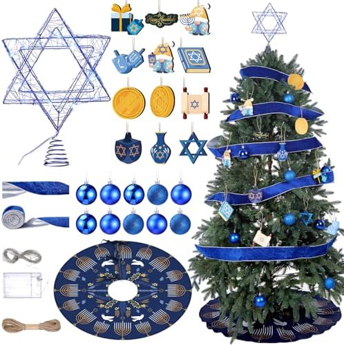 Soulchen 26 Pcs Hanukkah Ornaments Set Tree Skirt Star Topper by Soulchen