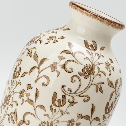 9.84 Inch Vintage Brown Chinoiserie Floral Vase, Antique Rustic Ceramic Vase for Home Decor, Living Room, Bookshelf, Office, Entryway, Garden, Chinoiserie Decor, Tuscan Decor - Image 3