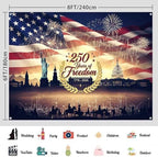 8x6ft American 250 Years of Freedom Banner Backdrop Patriotic American Flag Photography Background 4th of July Independence Day 250th Anniversary USA Party Decorations Supplies - Image 3
