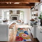 Boho Large Floral Kitchen Rugs Set 2 Piece Colorful Decorative Rug Runner Low-Profile Floor Mats Decorations for Home Kitchen(17"x48"+17"x30") - Image 6