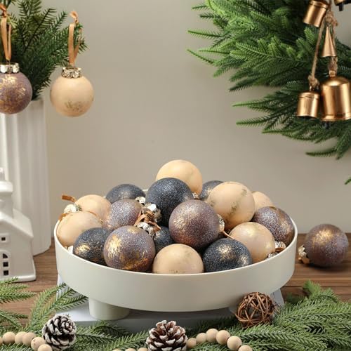 24 Pcs Neutral Christmas Ornament 2.36'' Textured Tree Decor,Copper - Image 6