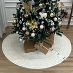 60-Inch Cable Sweater Knit Christmas Tree Skirt with Wooden Toggles, Cream - Image 6