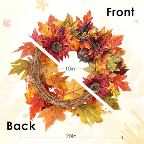Autumn Wreaths for Front Door Decor Artificial Flower, 20" Fall Pumpkin - Image 2