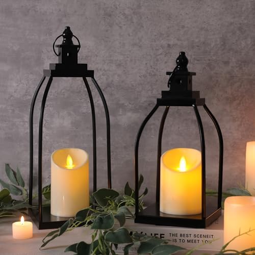 Decorative Candle Lanterns Set of 2, Black Metal for Indoor & Outdoor - Image 3