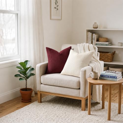 Mecatny Corduroy Decorative Throw Pillow Covers 26x26 Set of 2 Burgundy - Image 6