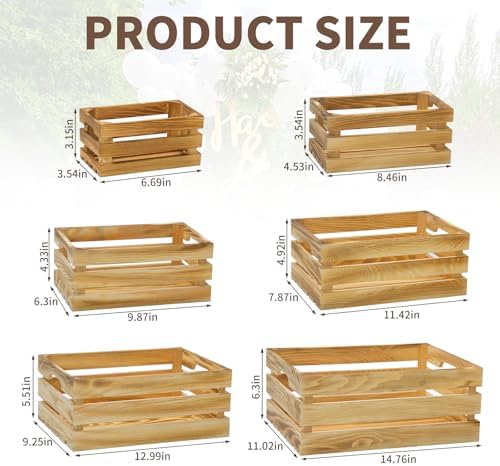 6 Pcs Wooden Crates for Display, Nesting Wood Crate for Storage, 6 Size - Image 2