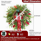 Christmas Wreath with Lights,Outdoor Pre-lit Christmas Wreaths for Front Door-24 Inch Xmas Door Wreath with Pine Needles Pine Cones and Red Berries- Farmhouse Home Christmas Decorations - Image 4