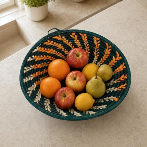 Handwoven African Basket Bowl for Fruits Wall Decor 10in diameter - Image 5