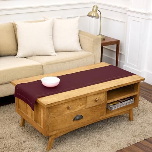Solino Home 100% Pure Linen Table Runner Burgundy Hemstitch, 14 x 60 in by SolinoHome