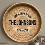 Personalized Family Name Sign, Custom Faux Rattan Wall Decor, "Our Happy Place" Boho Wicker Plaque, Flat MDF Board with Realistic 3D Print (Not a Real Woven Basket), Casual Home Art - Image 3