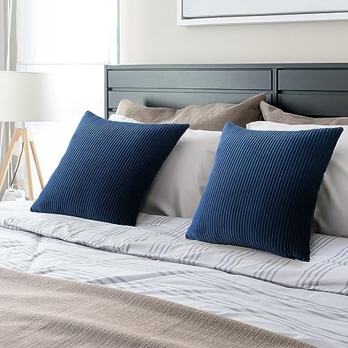 YCOLL Navy Blue Pillow Covers 24x24 Set of 2 Velvet Striped Pattern - Soft Throw Pillows for Home Decor, Luxury Decorative Pillow Covers for Couch, Bed,Living Room - Image 5
