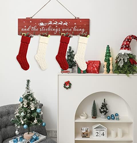 Christmas Stocking Holder, The Stocking were Hung Wood Hanging Sign, Stocking Holder for Wall, Xmas Stocking Holder with 6 Hangers for Fireplace Mantel, 24 inch,Red - Image 4