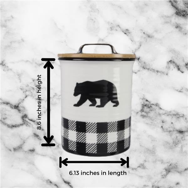Young's Ceramic Treat Jar with Airtight Lid, Black and White Buffalo Plaid Bear Dog Treat Container, Decorative Cat Food Storage Canister - Image 3