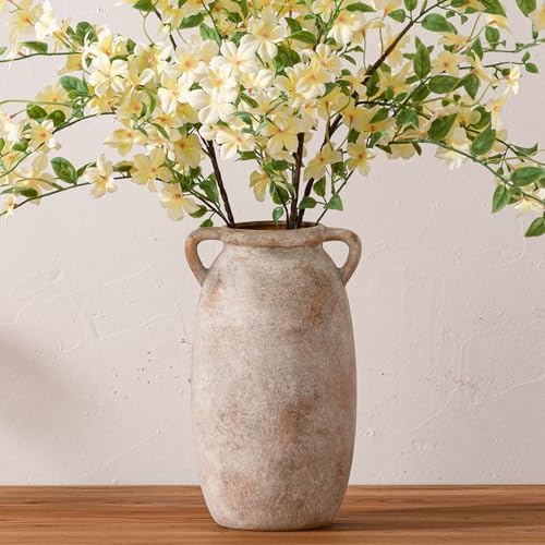 Dobbyby Ceramic Flower Vase 12 inch Farmhouse Rustic Vase Decorative Pottery Terracotta Tall Vases for Home Decor Table Mantle Fireplace Living Room Bathroom Wedding Centerpiece (Large-Terracota) by Dobbyby
