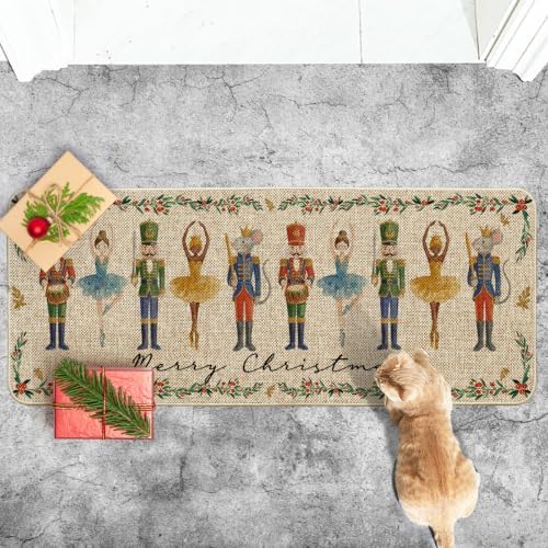 Artoid Mode Watercolor Nutcrackers Merry Christmas Welcome Decorative Doormat, Seasonal Winter Low-Profile Rug Switch Mat for Indoor Outdoor 24x59 Inch - Image 5